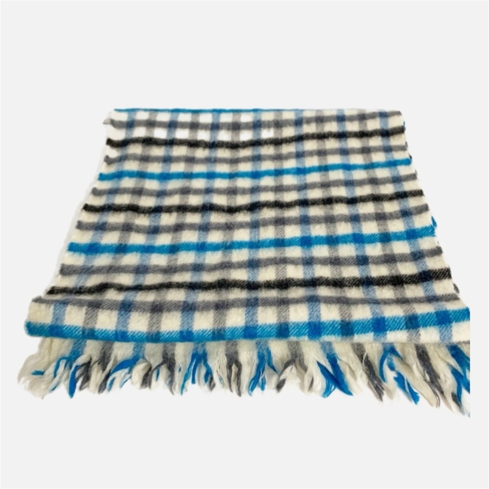 Unbranded RN# 14750 Lambswool Plaid Scarf Fringed Edge Made in Uruguay 🟦⬛️⬜️